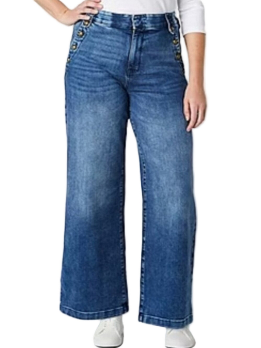 St. John's Bay Mariner Medium Wash High Rise Wide Leg Sailor Style Jean